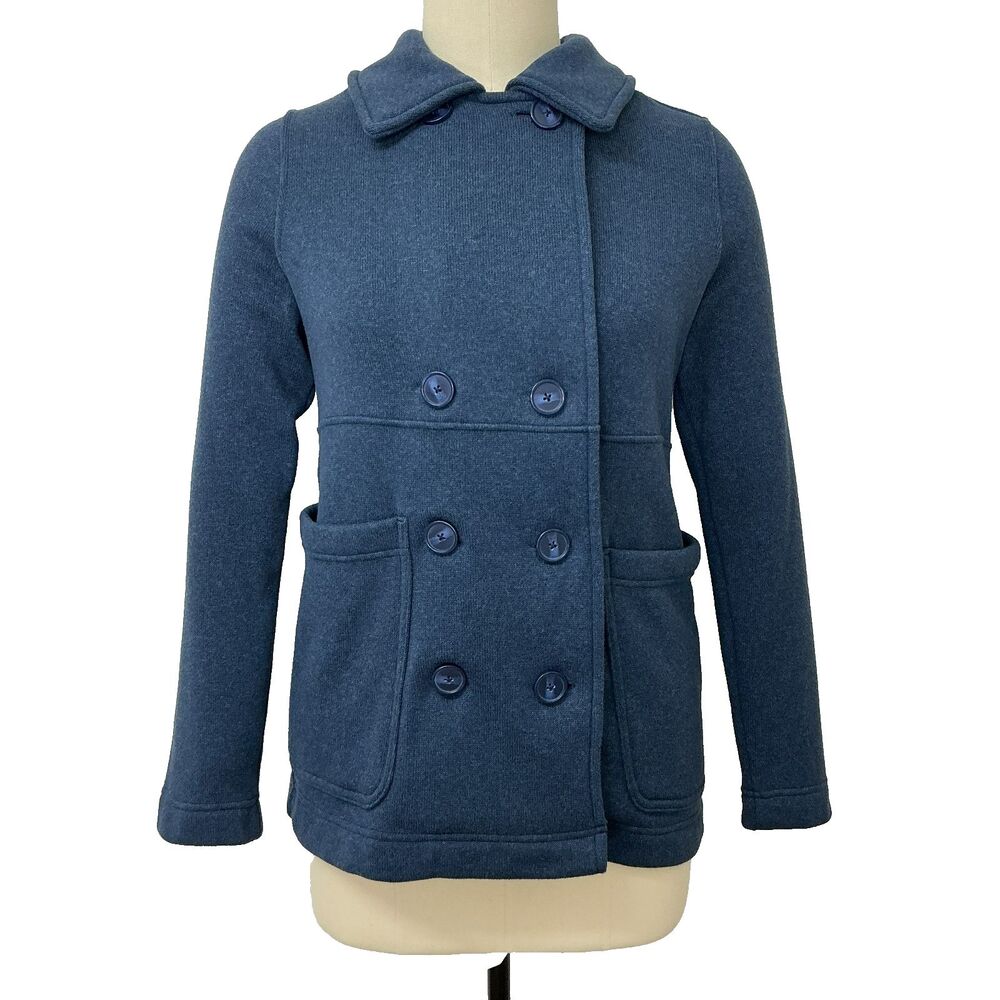 Patagonia Better Sweater Women's Double Breasted Pea Coat Jacket Size L Blue Htr